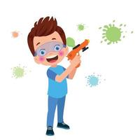 cute boy playing with toy gun vector