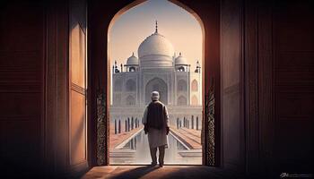 Man in Taj Mahal travel tourist in india Ramadan the holy time for prayer World Tourism Day 27th September photo