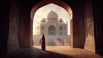 Woman in Taj Mahal travel tourist in india Ramadan the holy time for prayer World Tourism Day 27th September photo