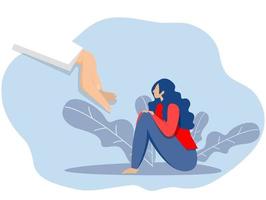 psicológico apoyo concepto joven mujer sentado Deprimido o infeliz con psicoterapia ayuda y apoyo asesoramiento sesión vector ilustración