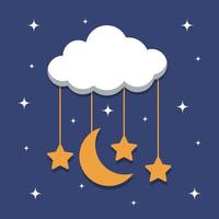 cloud moon and stars background vector