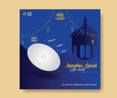 Ramadan Buffet Iftar Social Media Post Banner. Ramadan Theme Food Delivery Square Banner with Lantern. Good used for Food Social Media Post vector