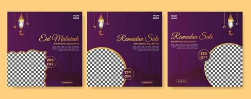 Eid fashion sale banner and Ramadan sale banner, social media post Template, Ramadan Kareem theme Sale square flyer and banner. Big sale bundle Eid ads post, Greeting card Islamic background design vector