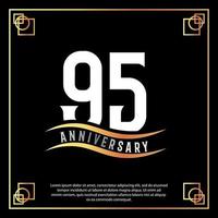 95 year anniversary logo design white golden abstract on black background with golden frame template illustration vector