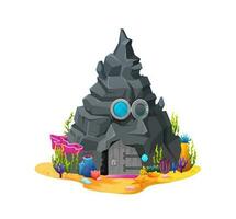 Cartoon cave in rock, underwater house building vector