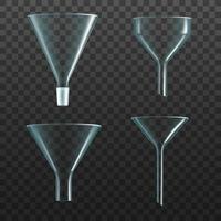 Glass funnel, realistic transparent filter beaker vector