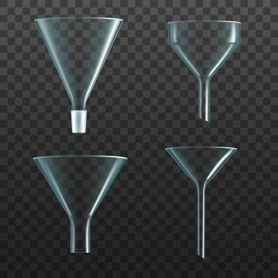 Glass funnel, realistic transparent filter beaker