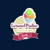 Caramel praline ice cream, gelateria dessert icon vector