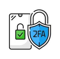 2fa dos factor verificación icono, seguridad código vector