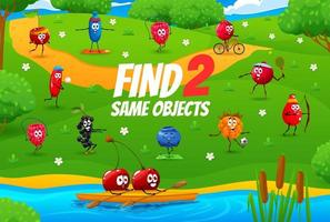 Find two same objects game with berry characters vector