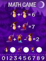 Cartoon nut and bean wizard characters, math game vector