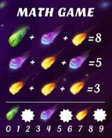 Asteroids, comets and meteors math game worksheet vector