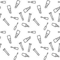 Seamless vector repeating pattern of lip stick, lip tint, lip gloss is made of line icons for polygraphy and websites