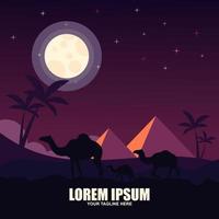 Camel riding designed on sunset background graphic vector