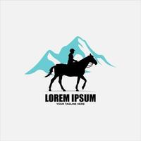 Vintage Retro Cowboy Riding Horse Silhouette logo design illustration vector