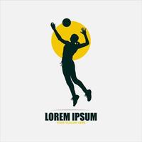 volleyball logo design with jumping person icon vector