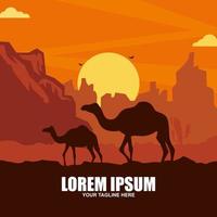 Camel riding designed on sunset background graphic vector