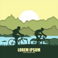 Mountain bike vintage logo template and cyclist illustration vector