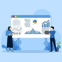 Data analysis concept, business marketing strategy spreadsheet on screen. financial analysis audit with graph charts. Businessman looking at charts and diagrams analyzing business and numbers. vector. vector
