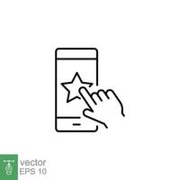 Hand click star on phone line icon. Customer feedback and rating, evaluation, like, favourite concept. Simple outline style. Vector illustration isolated on white background. EPS 10.