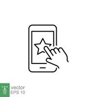 mano hacer clic estrella en teléfono línea icono. cliente realimentación y clasificación, evaluación, como, favorito concepto. sencillo contorno estilo. vector ilustración aislado en blanco antecedentes. eps 10