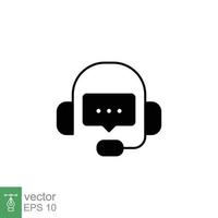 CRM glyph icon. Headset with bubble speech. Testimonials and customer relationship management concept. Simple solid style. Vector illustration isolated on white background. EPS 10.