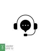 CRM glyph icon. Headset with bubble speech. Testimonials and customer relationship management concept. Simple solid style. Vector illustration isolated on white background. EPS 10.