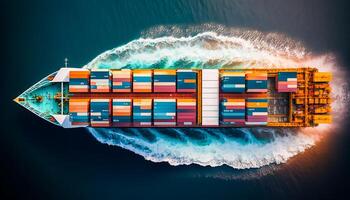 Aerial view of Cargo container ship. Business logistic transportation in the ocean, photo