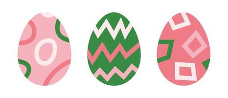 Easter eggs set with decoration and ornament. Springtime holiday symbols bright colorful collection. Egg hunt vector abstract graphic modern flat illustration.