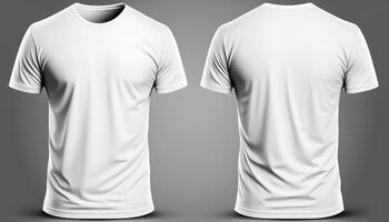 t - camisa Bosquejo. blanco blanco t - camisa frente y espalda puntos de vista. masculino ropa vistiendo claro atractivo vestir camiseta modelos plantilla, generativo ai foto