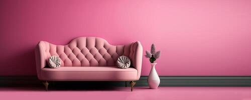 Livingroom Interior with pink sofa and clear room, photo