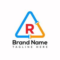 Plumbing Template On R Letter. Plumbing Logo Design Concept vector