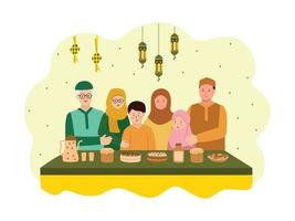 vector diseño celebracion Ramadán y eid Mubarak familia, Orando y dando dibujos animados personaje ilustración concepto