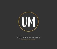 U M UM Initial letter handwriting and  signature logo. A concept handwriting initial logo with template element. vector