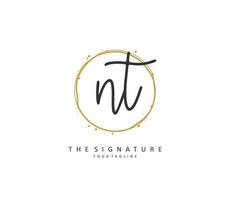 N T NT Initial letter handwriting and  signature logo. A concept handwriting initial logo with template element. vector