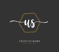 U S US Initial letter handwriting and  signature logo. A concept handwriting initial logo with template element. vector