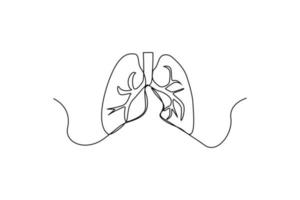 Single one-line drawing healthy lungs without cigarette smoke. World health day concept. Continuous line drawing design graphic vector illustration.