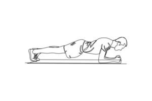 Continuous one-line drawing man doing plank exercise. Fitness activity concept. Single line drawing design graphic vector illustration