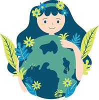 A girl holding earth illustration vector