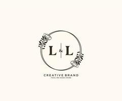 initial LL letters hand drawn feminine and floral botanical logo suitable for spa salon skin hair beauty boutique and cosmetic company. vector