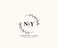 initial NY letters Beautiful floral feminine editable premade monoline logo suitable for spa salon skin hair beauty boutique and cosmetic company. vector