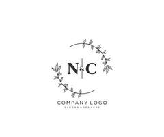 initial NC letters Beautiful floral feminine editable premade monoline logo suitable for spa salon skin hair beauty boutique and cosmetic company. vector