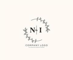 initial NI letters Beautiful floral feminine editable premade monoline logo suitable for spa salon skin hair beauty boutique and cosmetic company. vector