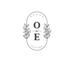 initial OE letters Beautiful floral feminine editable premade monoline logo suitable for spa salon skin hair beauty boutique and cosmetic company. vector