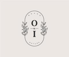 initial OI letters Beautiful floral feminine editable premade monoline logo suitable for spa salon skin hair beauty boutique and cosmetic company. vector