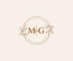 initial MG letters Beautiful floral feminine editable premade monoline logo suitable for spa salon skin hair beauty boutique and cosmetic company. vector