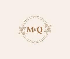 initial MQ letters Beautiful floral feminine editable premade monoline logo suitable for spa salon skin hair beauty boutique and cosmetic company. vector