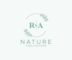 initial RA letters Botanical feminine logo template floral, editable premade monoline logo suitable, Luxury feminine wedding branding, corporate. vector