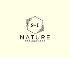 initial SI letters Botanical feminine logo template floral, editable premade monoline logo suitable, Luxury feminine wedding branding, corporate. vector