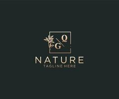 initial QG letters Beautiful floral feminine editable premade monoline logo suitable, Luxury feminine wedding branding, corporate. vector